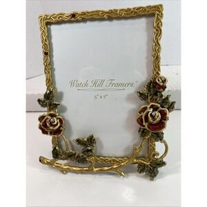 Watch Hill Framers  Enamel Red Flowera Photo 5x7" Gold Tone Frame